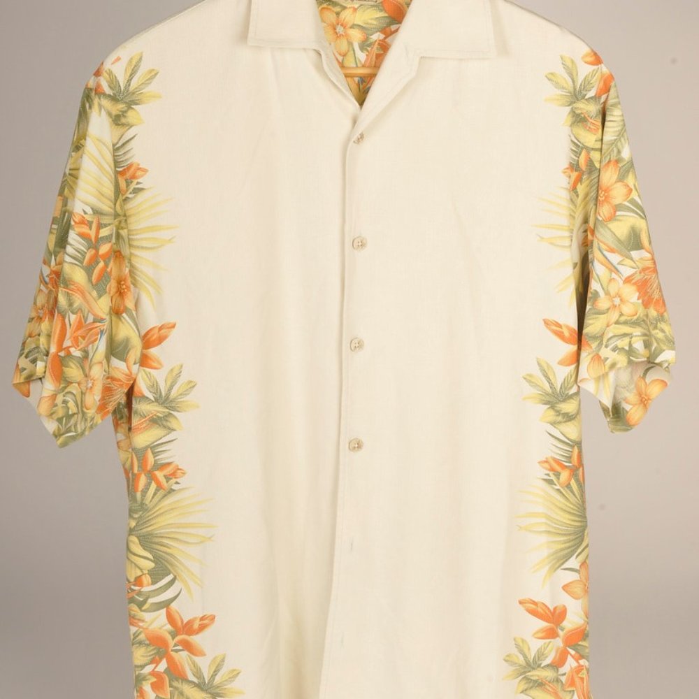 Tommy Bahama Cream and Orange Floral Dress Shirt